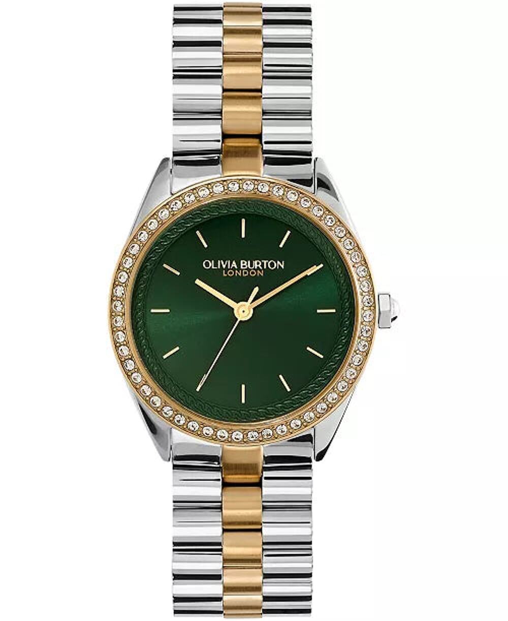 Olivia Burton London Women Watch Green Dial Crystal Bezel Two-Tone Nwt Green